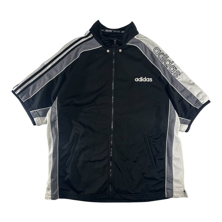 Adidas Black And Grey Short Sleeve Track Jacket Vintage anni 80 Logo ricamato Uomo (XL)